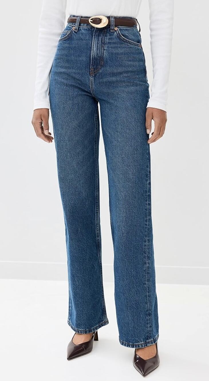 Reformation Jeans 26 Wilder High Rise Wide Leg Dark Blue Denim Chic Office Work